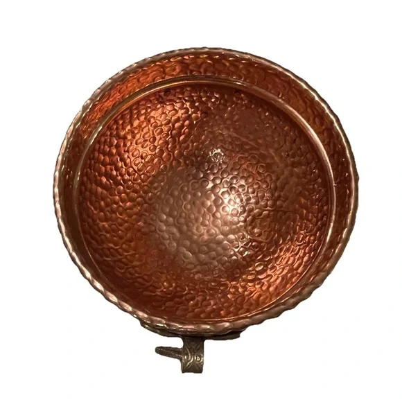 Hammered Copper Planter Ornate Brass Feet Handle Decorative Bowl Cauldron India - Picture 2 of 13